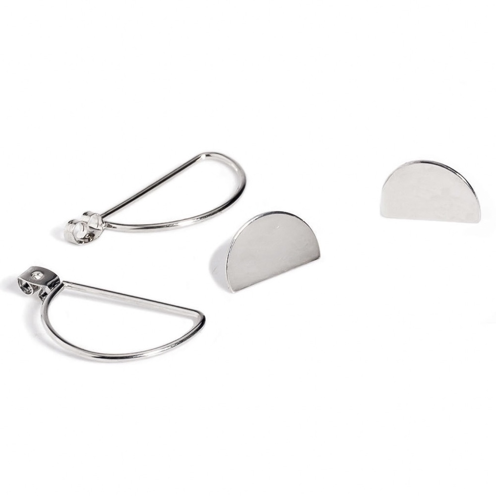 Silver Half Moon Studs w/Hollow Half Moon Jackets - Picture 5 of 8